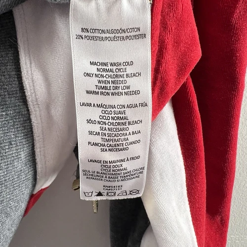 Tommy Hilfiger Jacket Womens Large Gray Red White Hooded Full Zip Velour - Picture 6 of 6