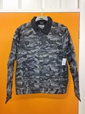 Men's Denim Cargo Jacket Cropped, Camouflaged Pattern Size small Army Fishing