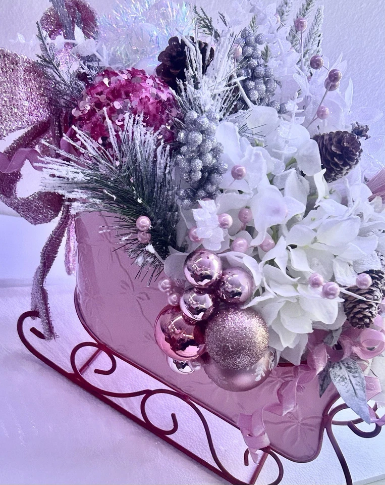 Centro de mesa personalizado trineo de Santa ROSA ¡Mucho Bling! Foto 3 de 4