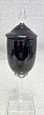VTG Empoli Italy Amethyst Glass Apothecary Candy Jar Lid Twisted Steam MCM 12.5''