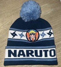 Naruto Cuffed Beanie Hat Cap Youth Boy Blue White One Size Outdoor Pom Insulated