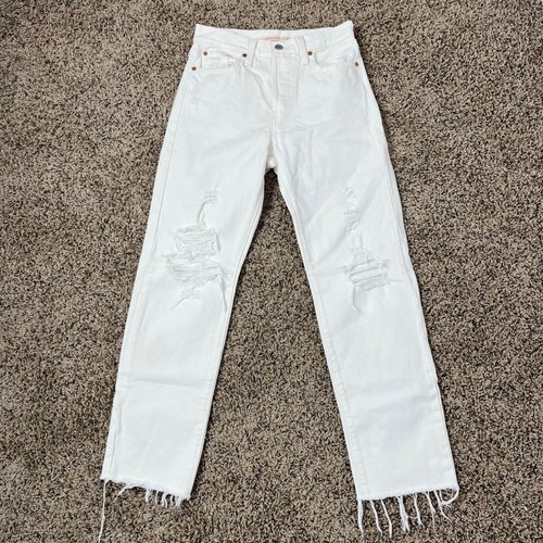 Pantalones de mezclilla recortados Levi's Premium blancos de cuña rasgados rectos en mal estado talla 26 - Imagen 5 de 12