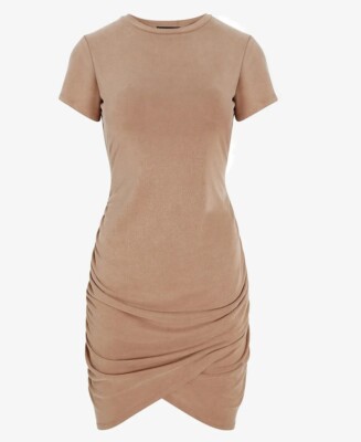 beige t shirt dress PLEATED T-SHIRT DRESS BEIGE / S/M main image 1