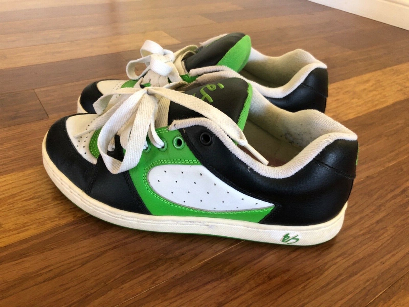 VINTAGE 2003 ES ACCEL SAMPLE SHOES 9 BLACK WHITE GREEN SKATEBOARDING LEATHER image 5