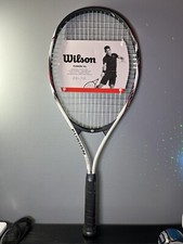 New With Tags WILSON Fusion Xl Tennis Racket, 27", 4 3/8" Grip, White Black Red