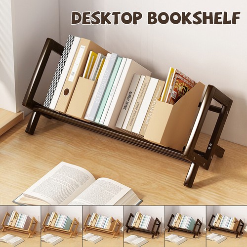 Desktop Bookshelf Home Office Bamboo Decor Shelf Bookcase Storage Shelf Stand - Picture 2 of 17