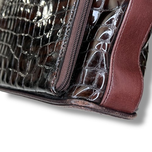 BRIGHTON Sonny Schultertasche braun geprägt Kroko Lackleder integrierte Geldbörse - Bild 14 von 23