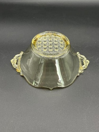 VTG Lancaster Glass Yellow Etched Depression Glass 2 Handled Bowl Cane Bottom - Picture 3 of 5