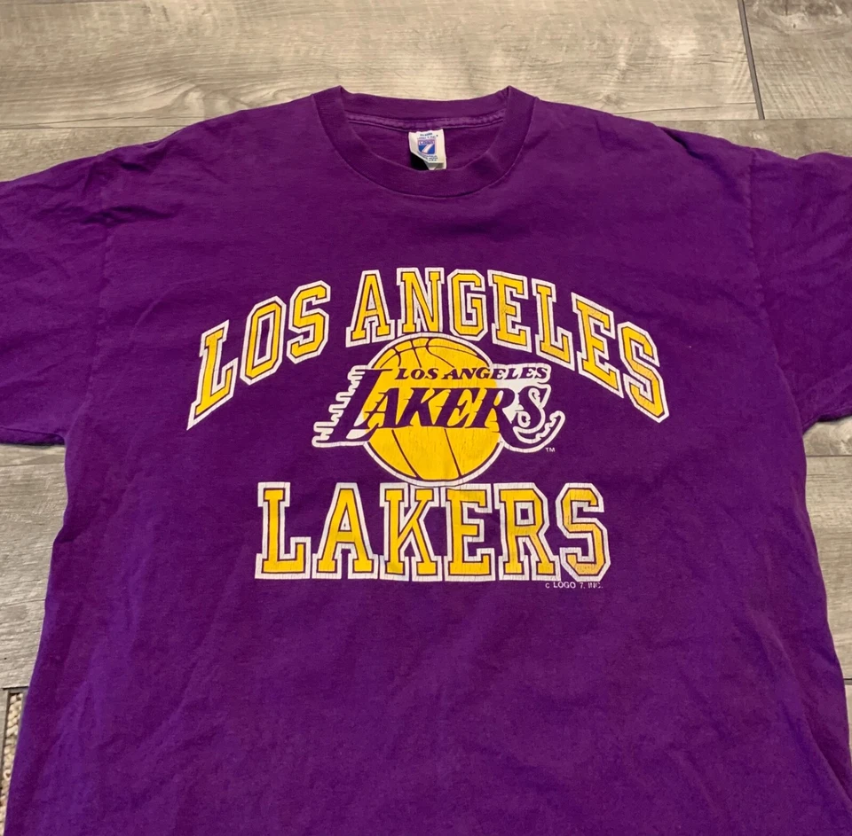 Vtg Los Angeles LA Lakers Purple Single Stitch NBA T-shirt Tee XLarge Logo 7 - Image 2 of 4