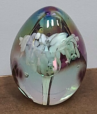 Roger Vines Studio 1985 Egg Shaped Glass MSH Paperweight 