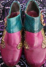 Socofy Clogs Womens EU 41 US 10 Leather Shoes Pink Blue Floral Zip Retro Flower