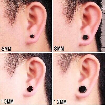 SINGLE STAINLESS STEEL BLACK FAKE EAR PLUGS CHEATER STUD EARRING 4MM TO 10MM UK