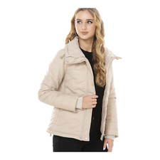 Women's Xl Down Jacket Ultralight Beige Quilted Stand Collar