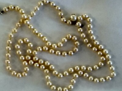 Vintage Signed Marvella Faux Pearl Necklace Hand Knotted 30