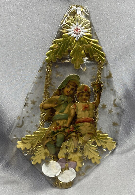 D BLUMCHEN & Co Victorian Children TINSEL Die Cut Wire Boy Girl & Swing Ornament