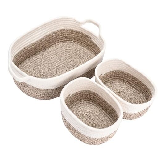 Rope Storage Baskets Set of 3 White & Desert - Organizer Rope Basket Set of 3