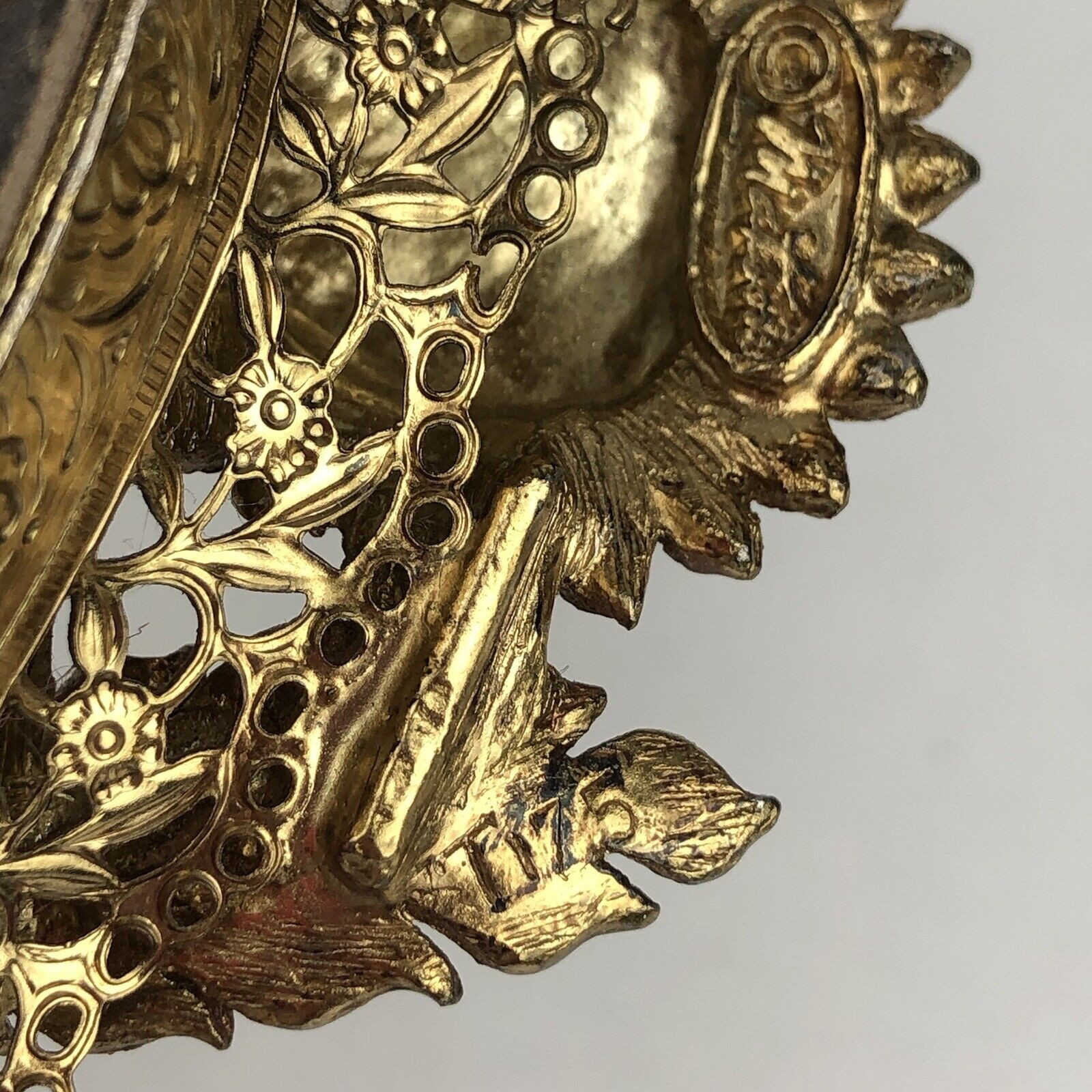 MATSON Sunflower Vanity Mirror Tray Flowers Dahlia Leaves Gold Tone Vintage