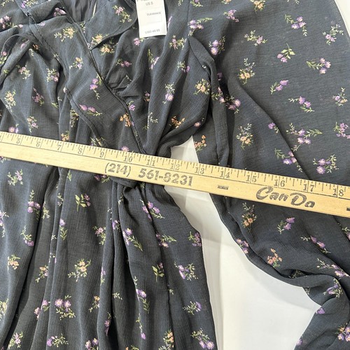 American Eagle AEO Dress S Gray Floral Ruffle Long Sleeve Summer Sheath Boho NEW - 第 9/9 張圖片