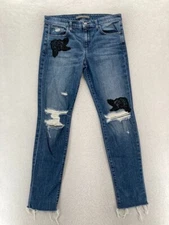 Joe's Jeans The Smith Women's 38 Blue Distressed Denim Straight Leg Ankle Jeans