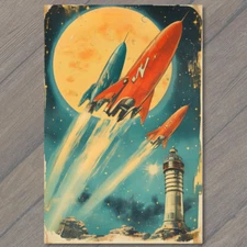 Art Print Sci Fi Spaceships Mars Canyon Rockets Starscape Futuristic Launch