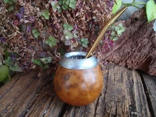Mate Calabaza Argentina Gourd Yerba With Straw Bombilla, Natural Brown Mates