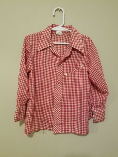 Vintage 1970s Sears Check Plaid Western Pearl Sna… - image 1