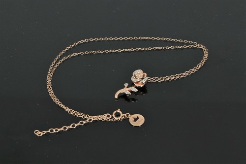 10K Pink Rose Gold Diamond Enchanted Disney Belle Flower Rose Pendant Necklace - Picture 8 of 9