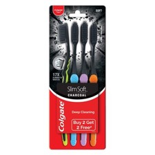 4 PC Colgate Slim Soft Charcoal Toothbrush 17x Slimmer Soft Tip Bristles