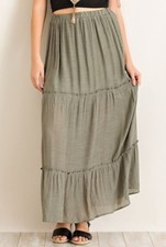 Entro Bohemian Boho Elastic Waist Crinkle Ruffle Tiered Maxi Skirt