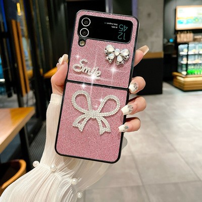 For Samsung Galaxy Z Flip5 Z Flip4 Z Flip3 Luxury Glitter Bow Folding Phone Case