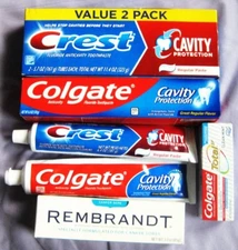 Assorted Lot of 7 new tooth paste Colgate Crest Rembrant from 8 oz to travel 0.8