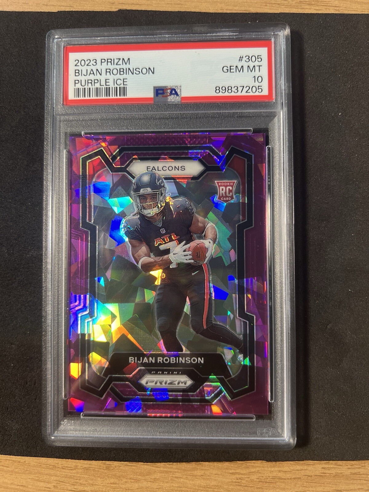 2023 Panini Prizm - Rookies Purple Ice Prizm #305 Bijan Robinson /225 PSA 10