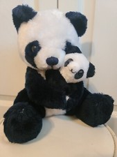 Vintage R. Dakin  Co 1978 Plush Mama Panda Bear  Baby Panda Stuffed Animal