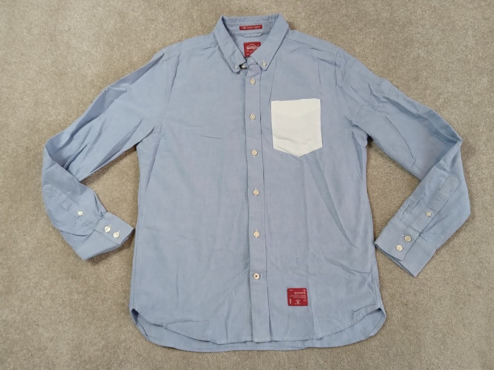 Vintage Superdry Shirt Mens XXL Button Down Blue Cotton Pit to pit 21