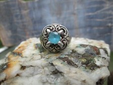Vintage 925 Sterling Silver blue Aquamarine Art Deco Celtic Boho Ring Size 7