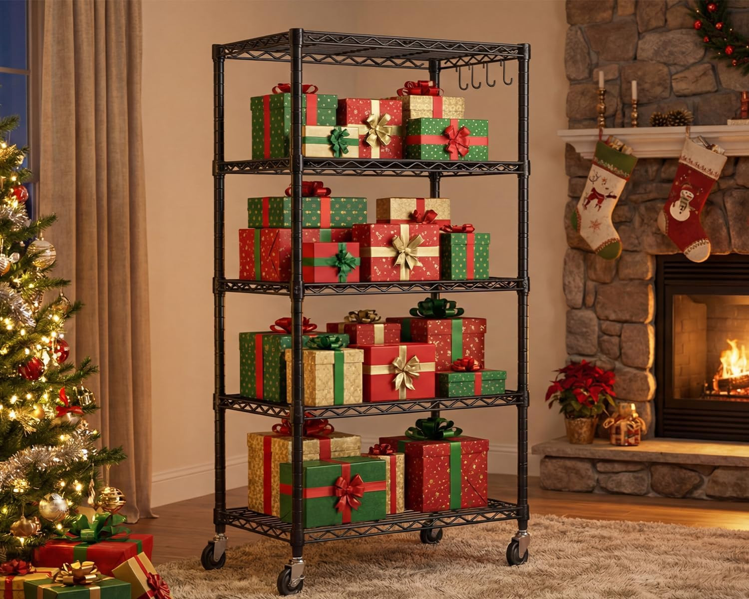Wire Shelving Unit with Wheels, 5 Tier Adjustable NSF Certified Heavy Duty Metal