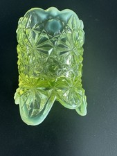 vaseline Opalescent Uranium glass Button And Daisy Toothpick Holder