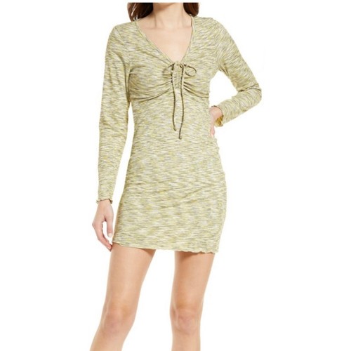 NWT Lisa Says Gah Lotta Long Sleeve Ribbed Space Dye Mini Dress in Honeydew S - Picture 3 of 9