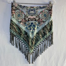 Starace Camo Paisley Fringe Skirt Womens Medium Green Multi Boho Festival Edgy