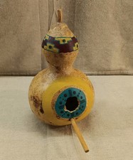 Vtg Southwest Native Motif Hand Painted Gourd Birdhouse Marked Ichthys Fish 2003