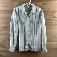 Jones New York Sport Womens Shrit Long Sleeve Roll Tab Striped Linen Beach XL