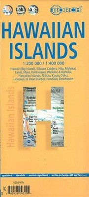 LAMINATED HAWAIIAN ISLANDS MAP BY BORCH (ENGLISH EDITION) *Excellent Condition*