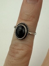 Vintage Round Black Onyx Sterling Silver Ring 2.25 Modernist Southwestern