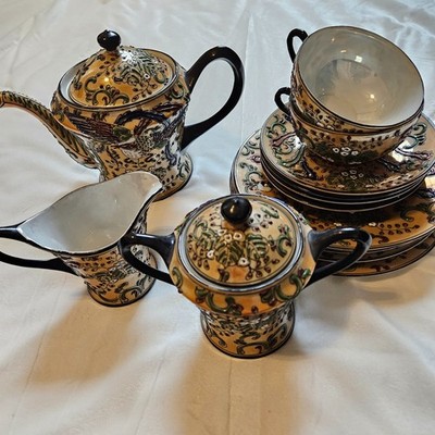Vintage 13-Piece Japanese Nippon Moriage Tea Set - Bird of Paradise Phoenix