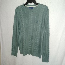 Nautica Men Medium Sustainably Crafted Cable-Knit Crew Sweater Arctic Fern 22E 