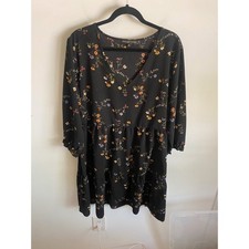 Always Indigo Womens 3X Black Floral V-Neck Tiered Babydoll Dress XDS9020