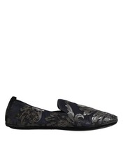 Dolce & Gabbana Black Jacquard Leather Slip On Loafers Men's Shoes Authentic