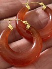 14K GOLD ORANGE JADE HOOP EARRINGS — photo 4