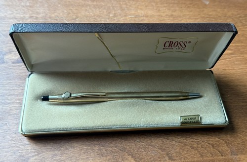 Gold Cross Classic Century 10 K Gold Filled Ballpoint Pen Shell Oil Logo Vintage