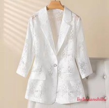 New Summer Women's Thin Suit Jacket 3/4 Sleeve Hollow Coats One Button Outerwear